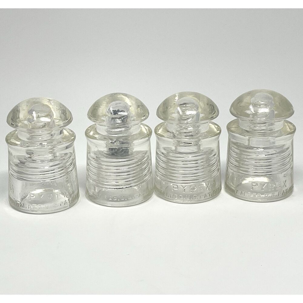 Vintage Insulators PYREX Clear Glass Pat. Appd For MOO JJ JV GO Lot Of 4